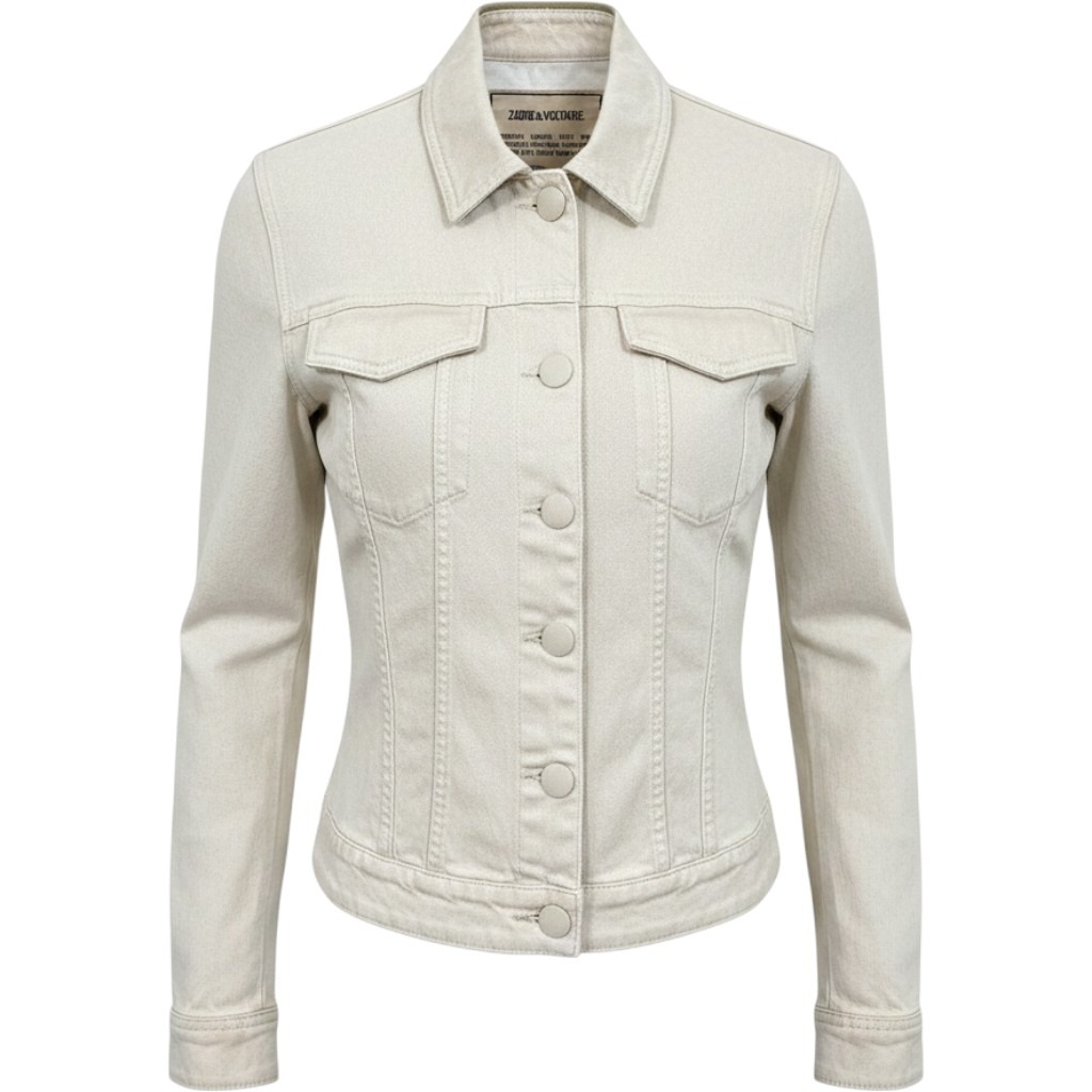 Zadig & Voltaire Tonal Camo Military Jacket Embroidered Butterfly Cream Beige S